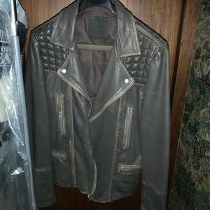 All Saints brown leather moto jacket